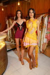 Mira Silk Ruffle Dress with Frilled Train