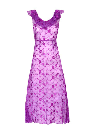 1920's Purple Floral Embroidered Sheer Dress