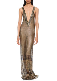 1920s Gold V Neck Egyptian Gown