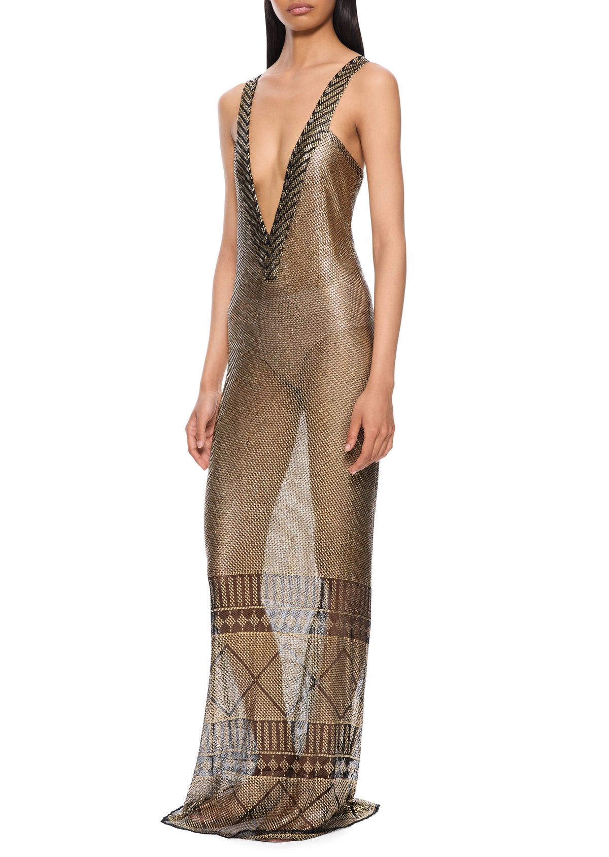 1920s Gold V Neck Egyptian Gown