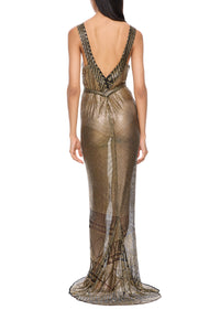 1920s Gold V Neck Egyptian Gown