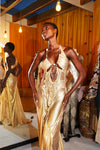 Gold Wetlook Venus Long Dress