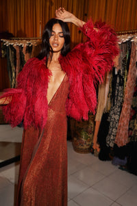 1920s Crimson Feather Cape - Annie's Ibiza