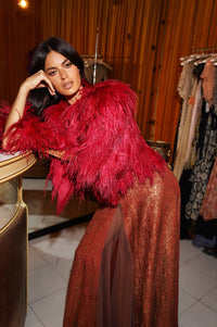 1920s Crimson Feather Cape - Annie's Ibiza