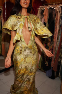 1930s Green and Gold Lamé Gown with Matching Cape - Annie's Ibiza