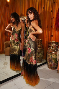 1930s Gold and Pink Floral Lamé Gown - Annie's Ibiza