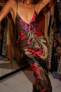 1920s Fuchsia and Violet Floral Lamé Gown - Annie's Ibiza