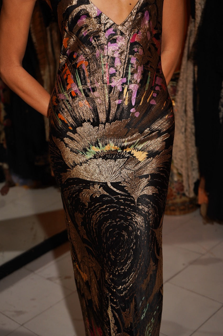 1930s Feather Burst Printed Lamé Gown - Annie's Ibiza
