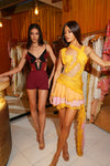 Mira Silk Ruffle Dress with Frilled Train