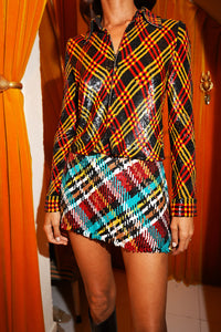 Sequin Tartan Mini Skirt