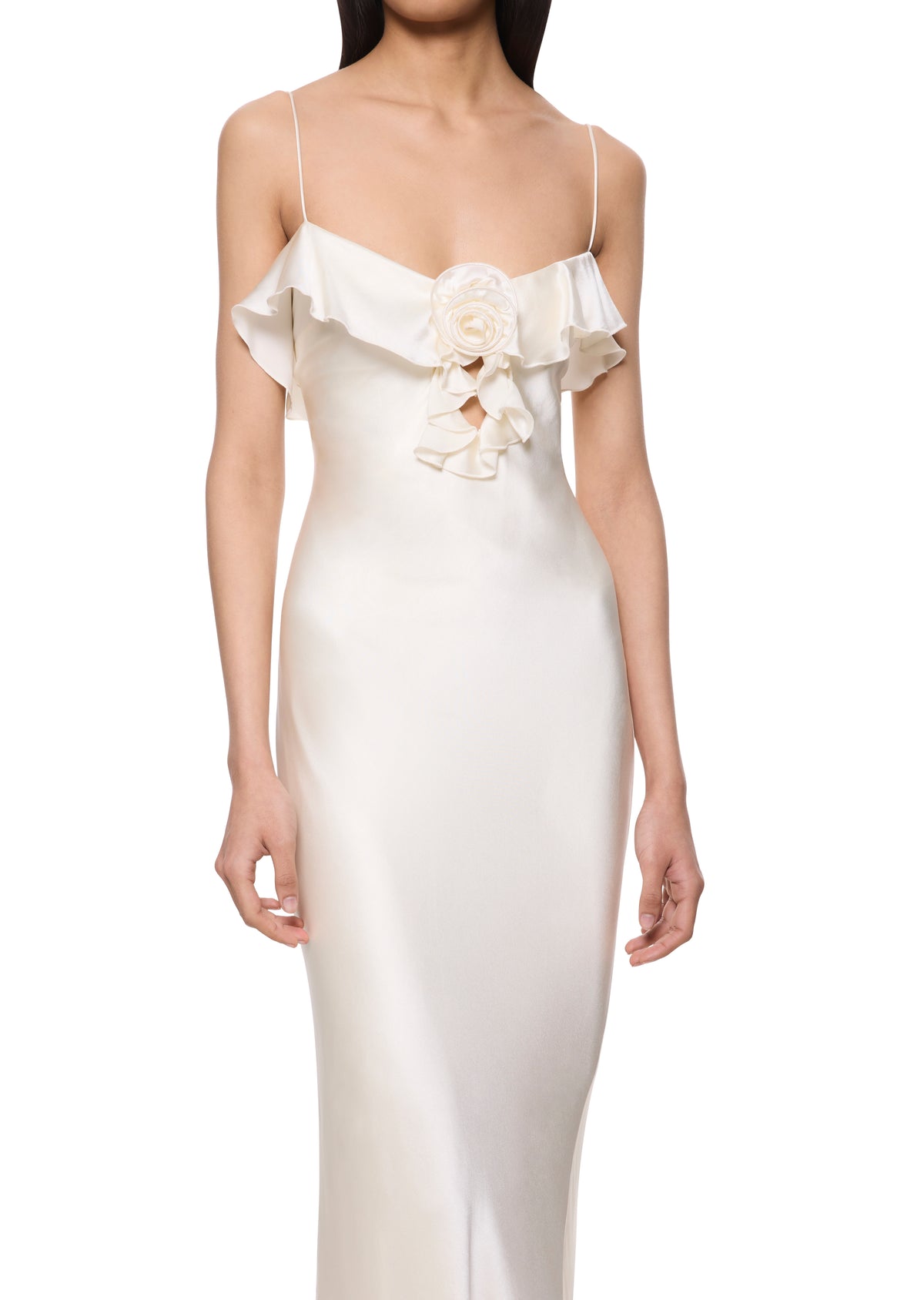 Esperanza Long Dress in Ivory Silk Satin - Annie's Ibiza