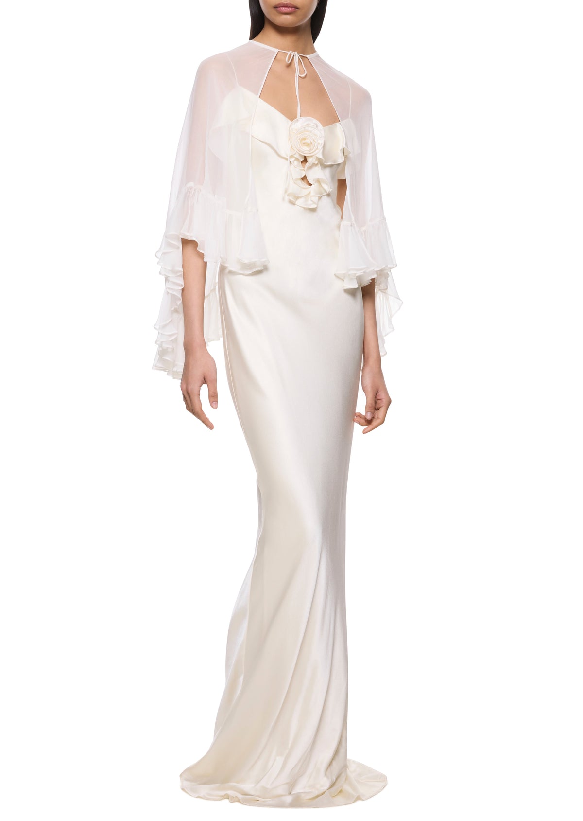 Esperanza Long Dress in Ivory Silk Satin - Annie's Ibiza