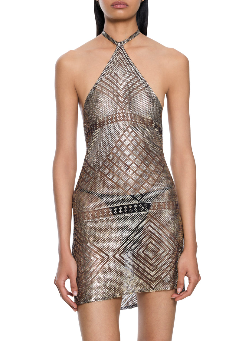 1920s Egyptian Diamond Halter Mini Dress