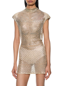 1920s Egyptian Silver High Neck Mini Dress