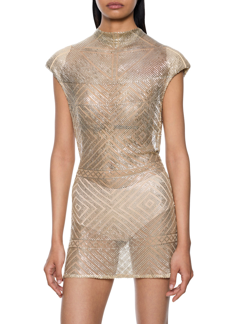 1920s Egyptian Silver High Neck Mini Dress