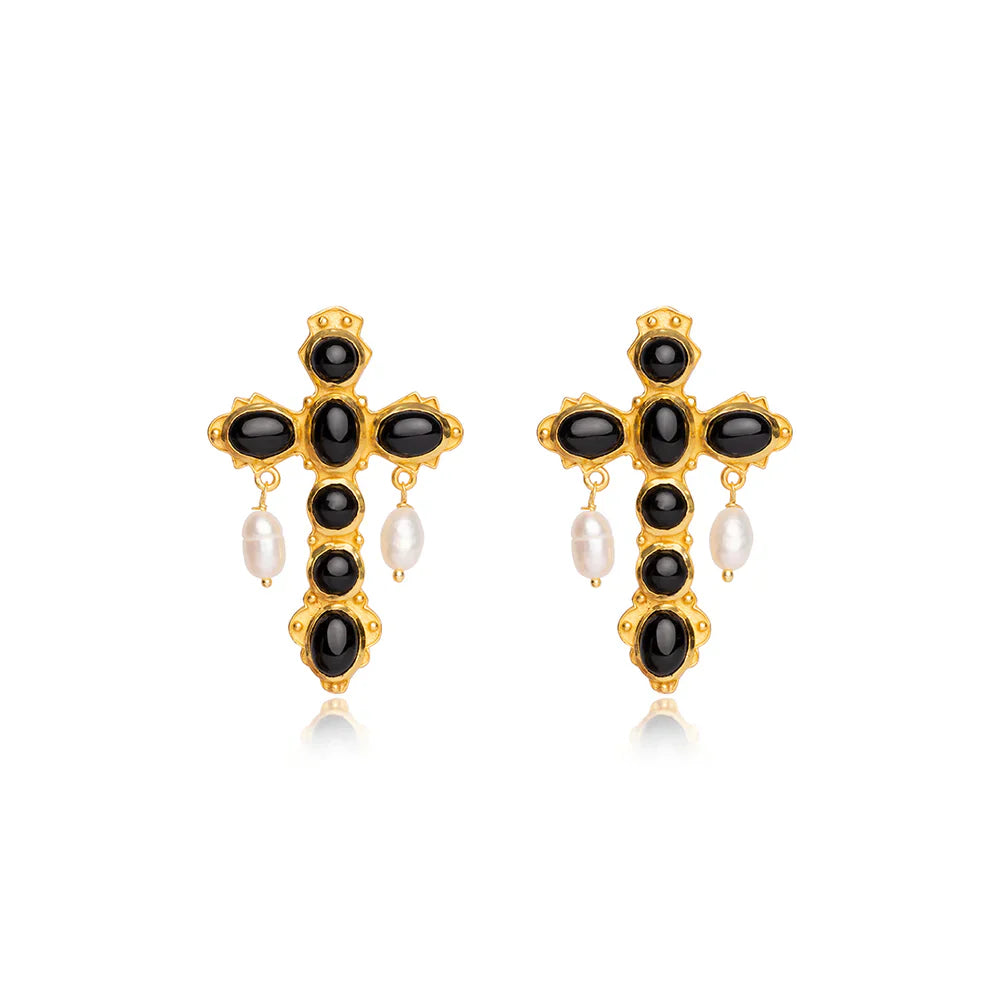 Scarlet Black Onyx Cross Earrings