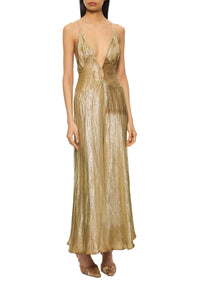 1920s Light Gold Pleated Lamé Gown - Annie's Ibiza