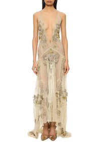 1930s Ivory Gown with Handmade Appliqué Flowers - Annie's Ibiza