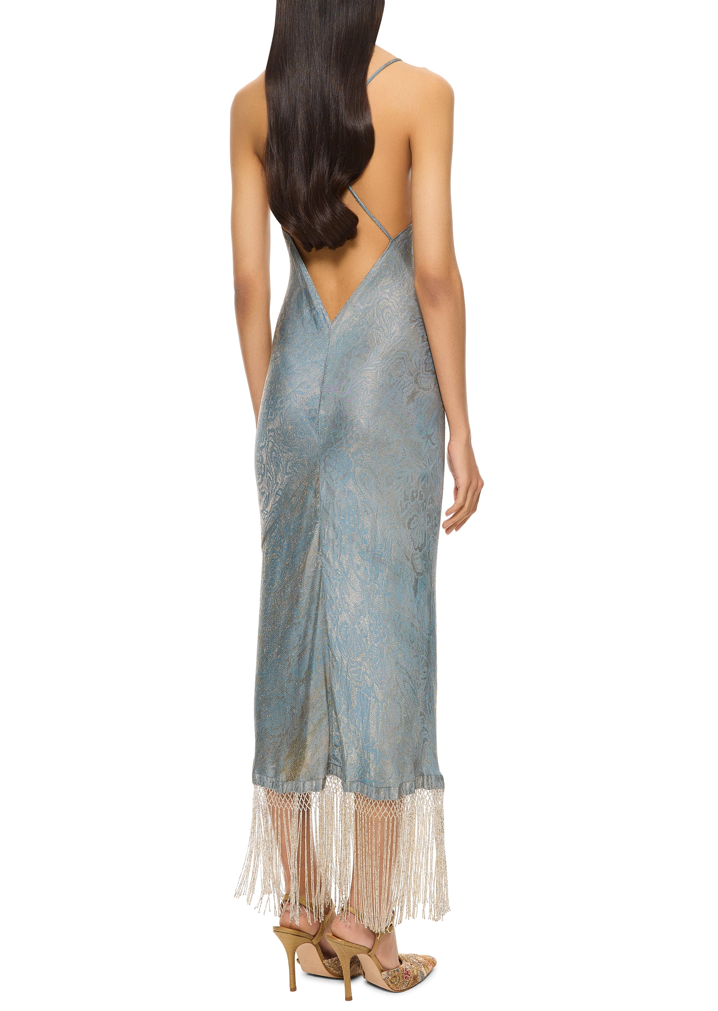 1920s Duck Egg Blue and Silver Slip Dress - Annie's Ibiza