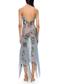 90s Asymmetric Dusty Blue Gown