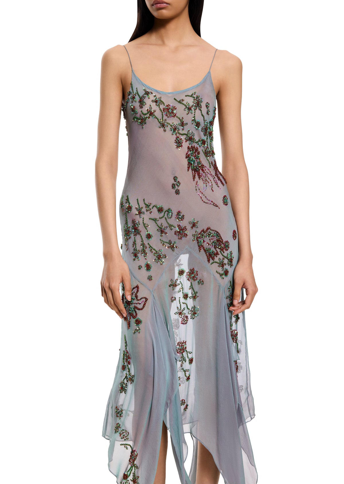 90s Asymmetric Dusty Blue Gown