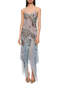 90s Asymmetric Dusty Blue Gown