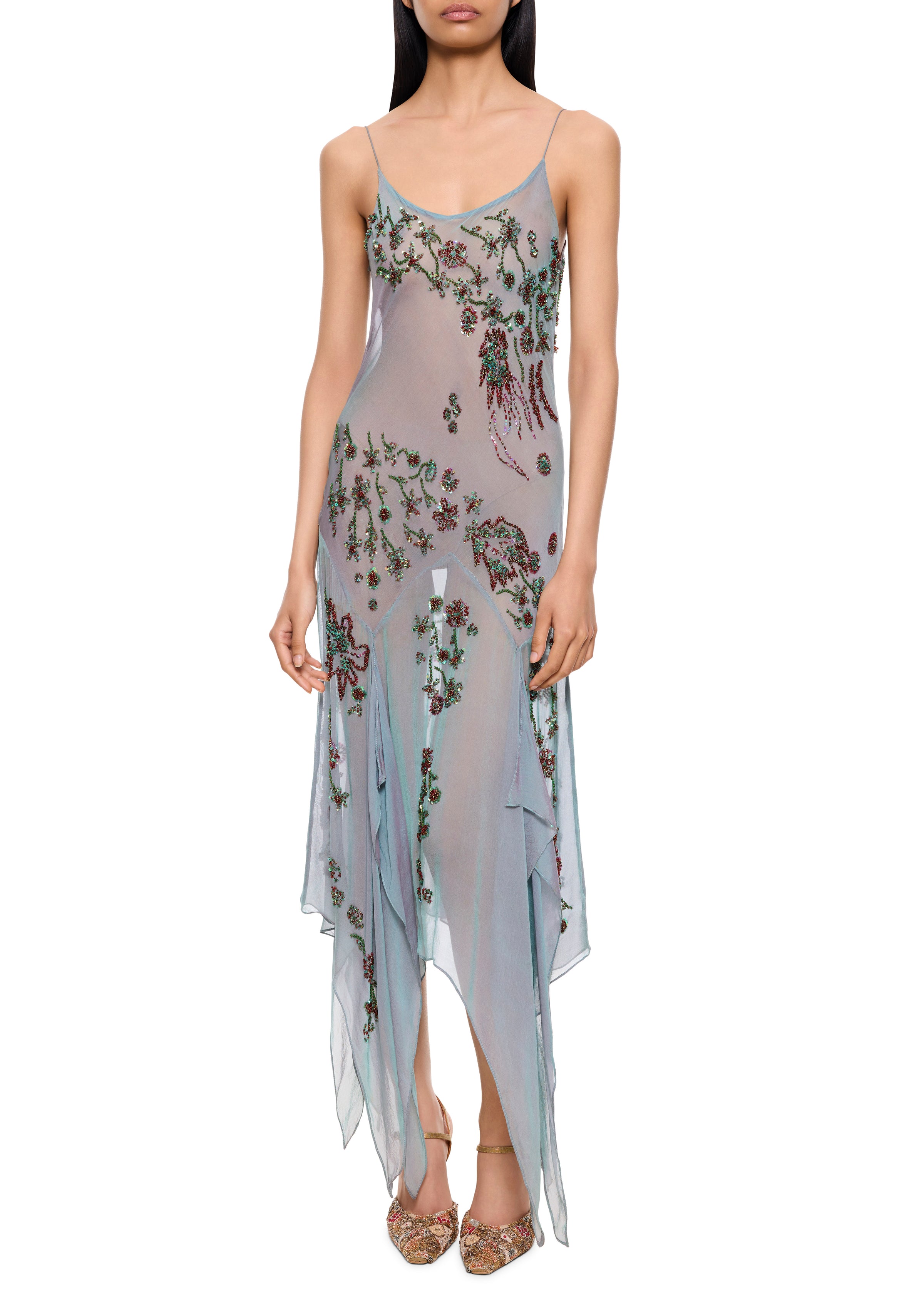 90s Asymmetric Dusty Blue Gown
