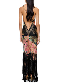 1940s Printed Lamé Gown with Tassel Fringing