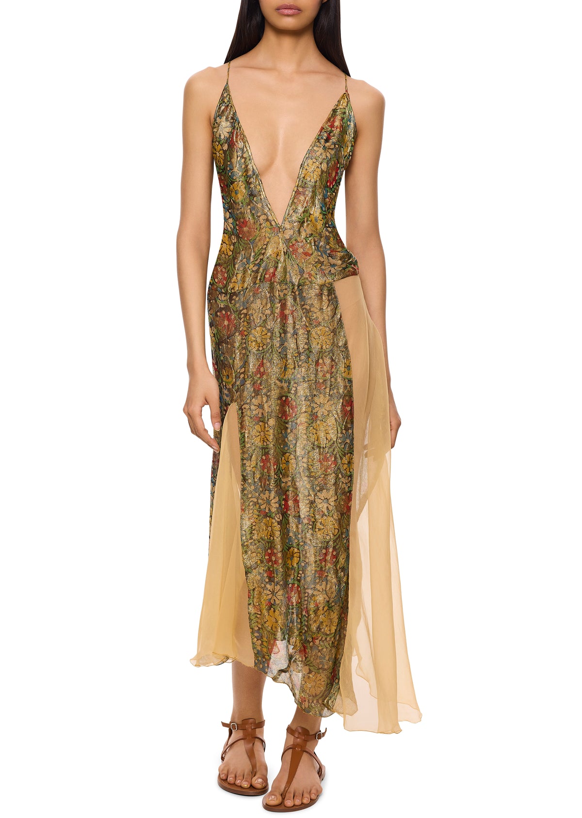 1930s Gold Floral Lame Midi Dress - Annie's Ibiza