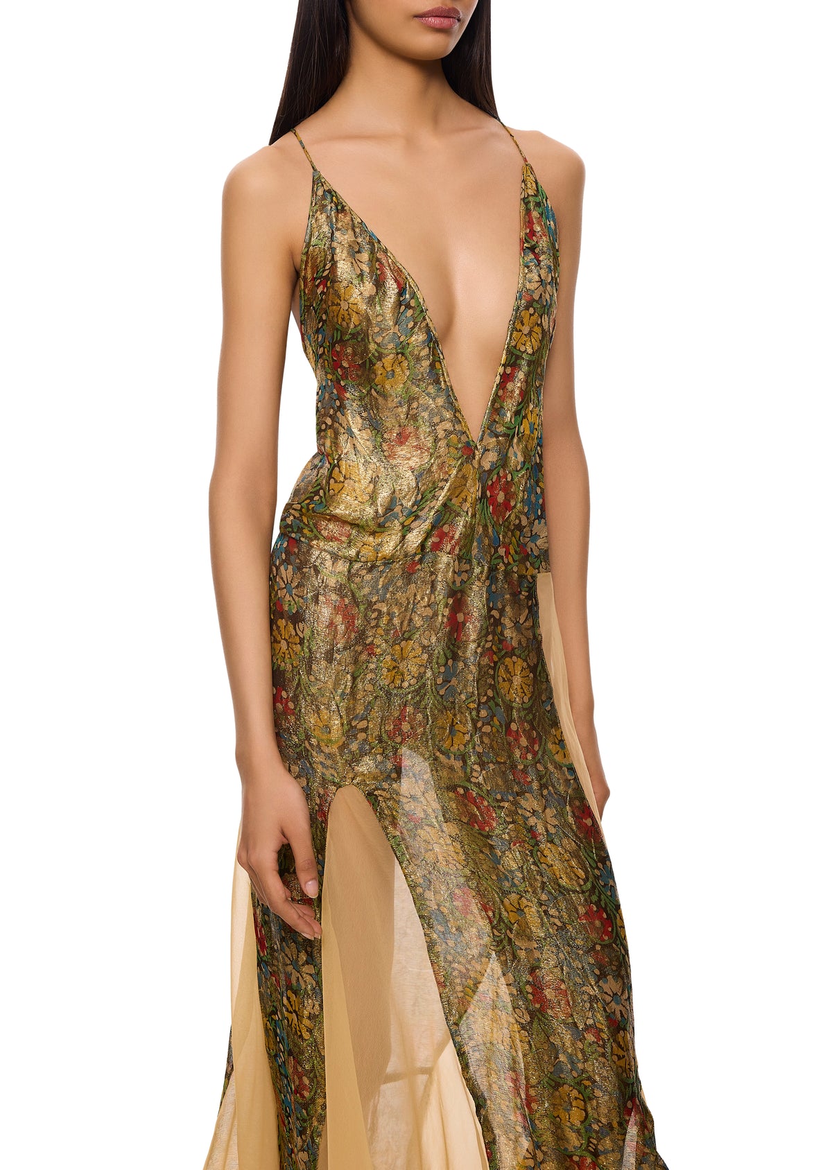 1930s Gold Floral Lame Midi Dress - Annie's Ibiza