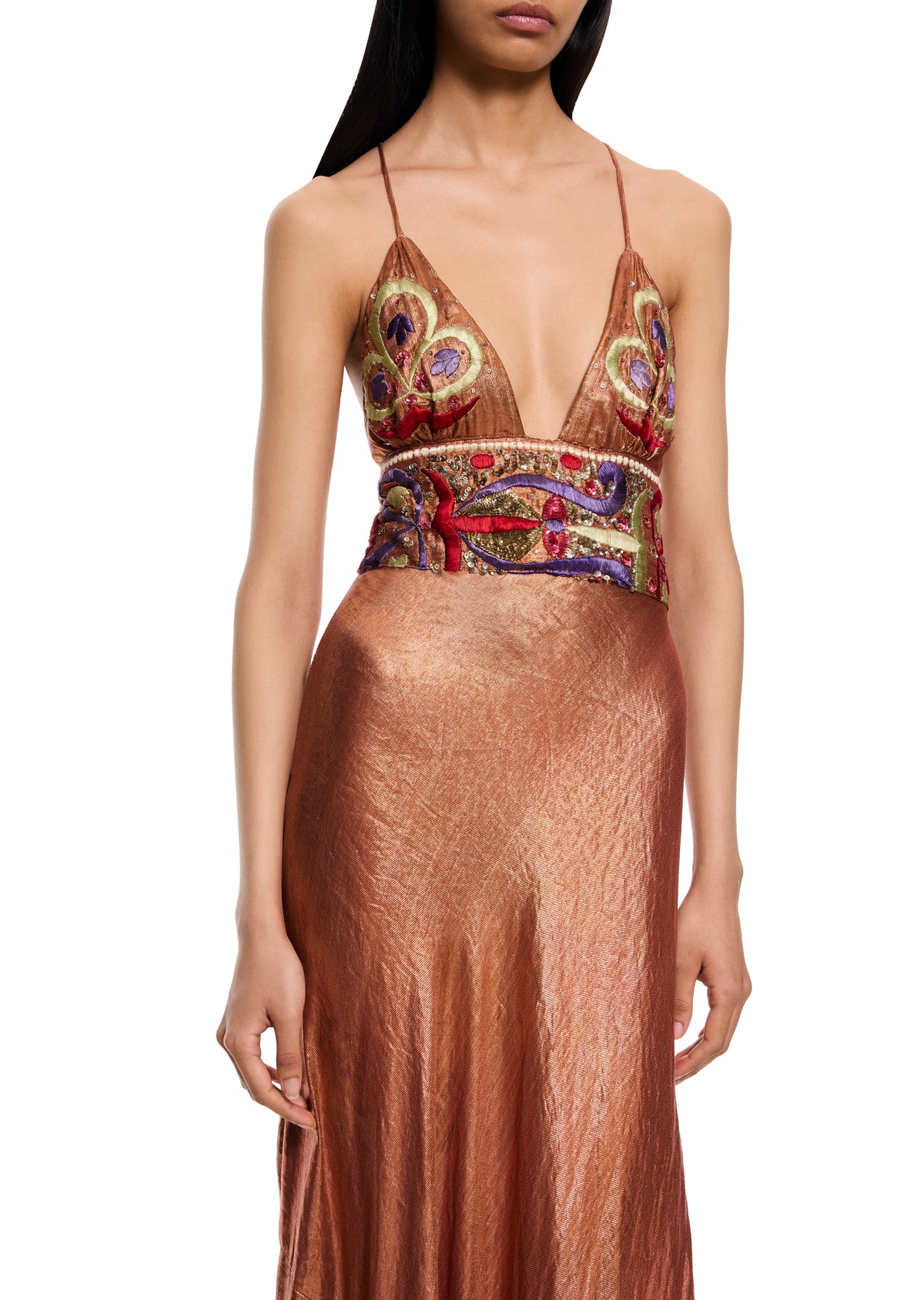 1930s Copper Orange Lamé Gown