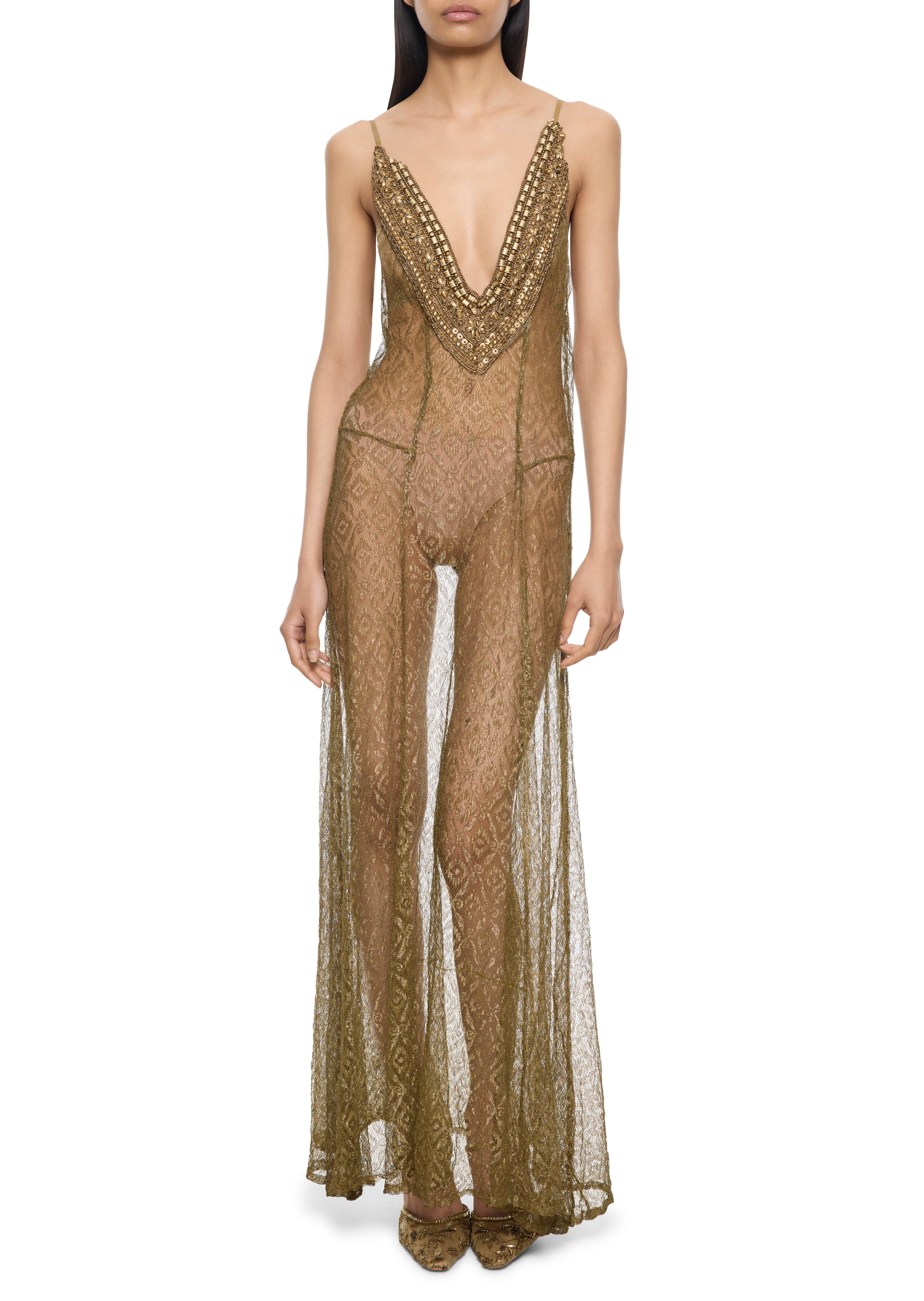 1920s Gold Lace & Embellishment Gown