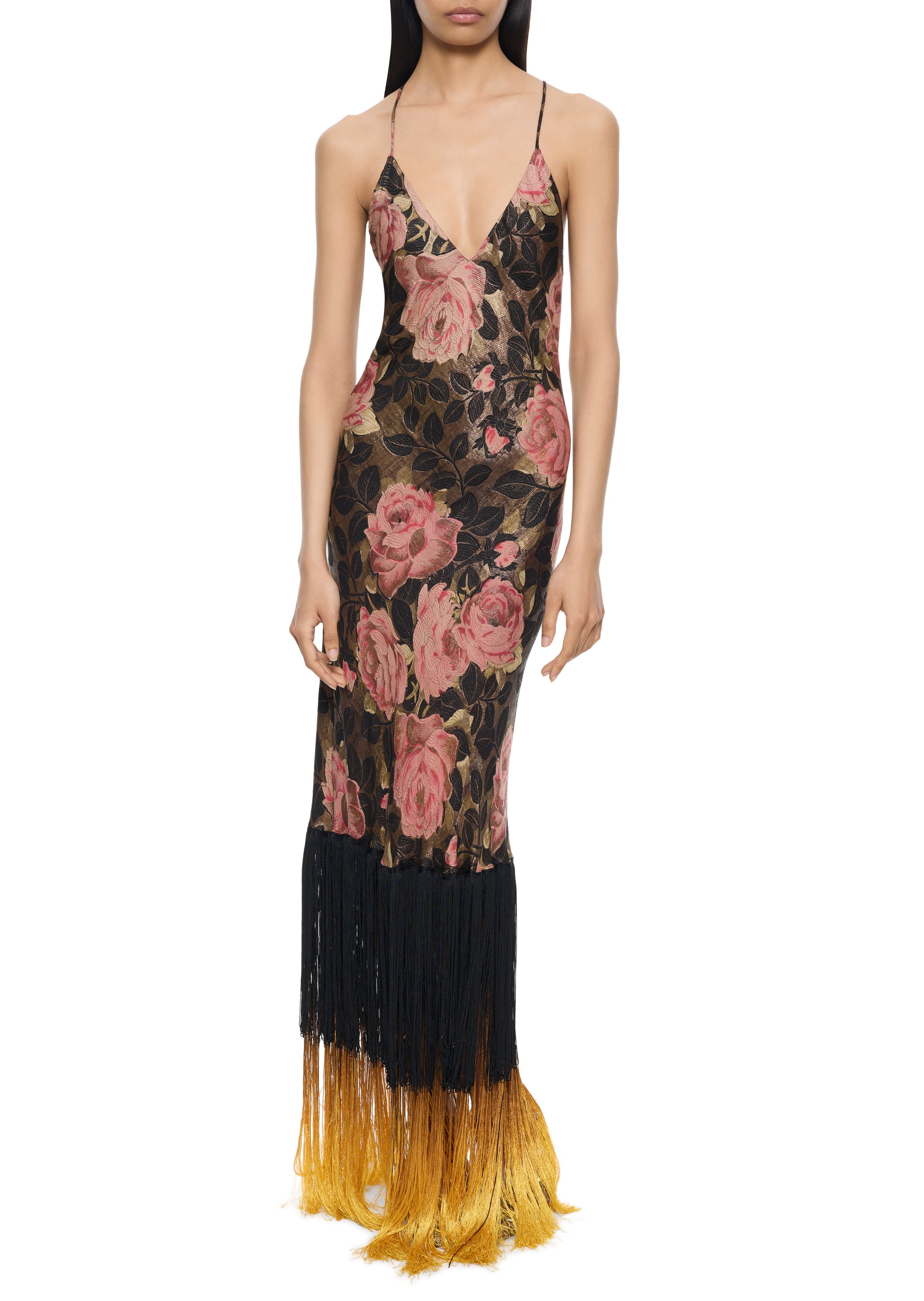 1920s Dusty Pink Floral Lamé Gown