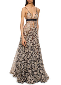 1930s Black and White Floral Lace Gown - Annie's Ibiza