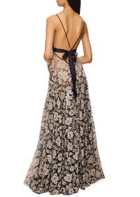 1930s Black and White Floral Lace Gown - Annie's Ibiza