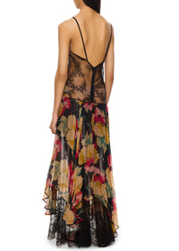1940s Floral Silk Chiffon Gown with Handmade Lace - Annie's Ibiza