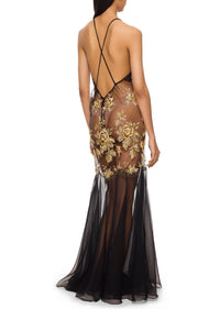 1930s Gold Embroidered Black Chiffon Dress - Annie's Ibiza