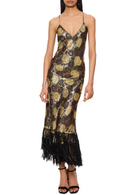 1930s Black and Light Green Lamé Midi Dress - Annie's Ibiza