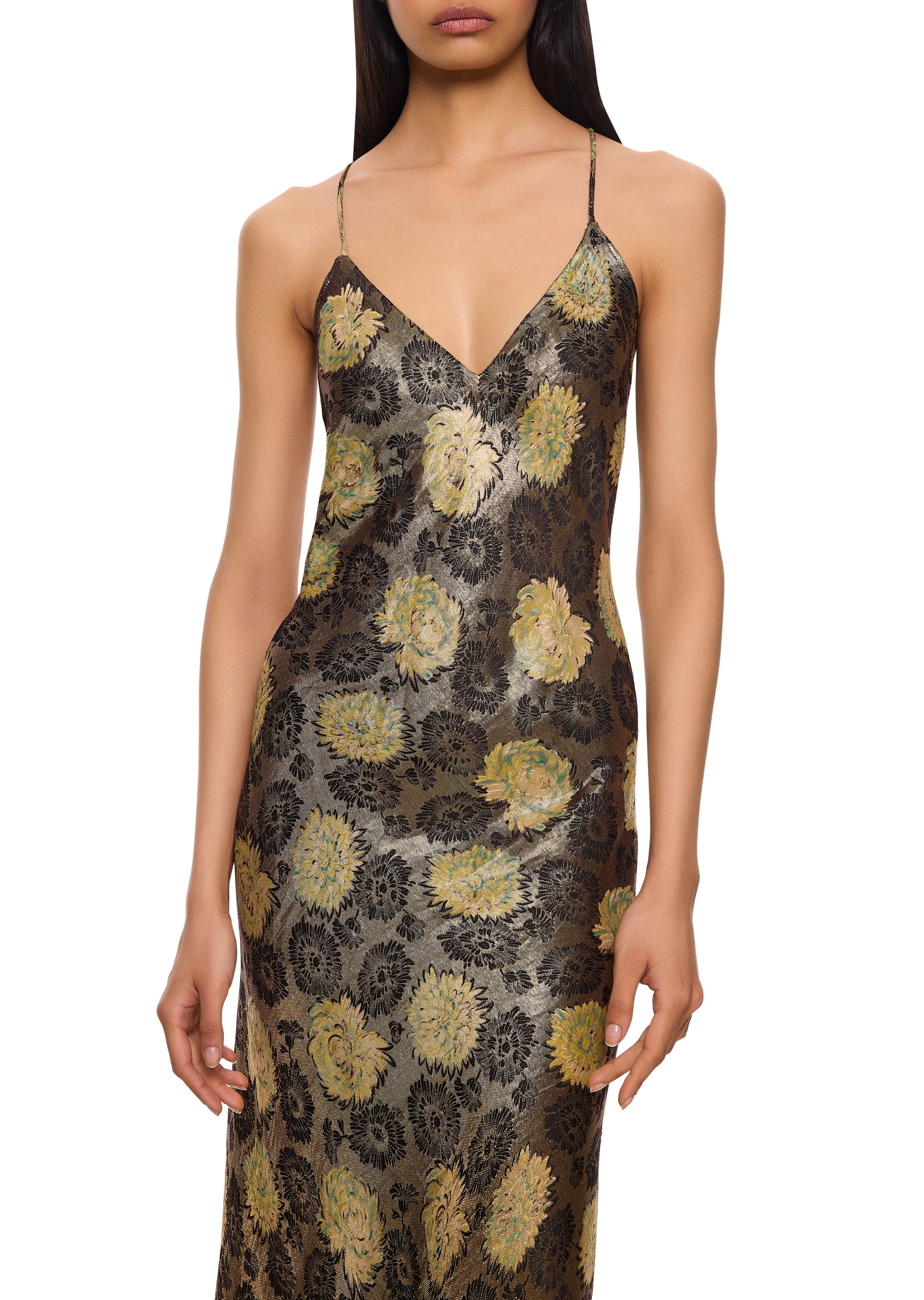 1930s Black and Light Green Lamé Midi Dress - Annie's Ibiza