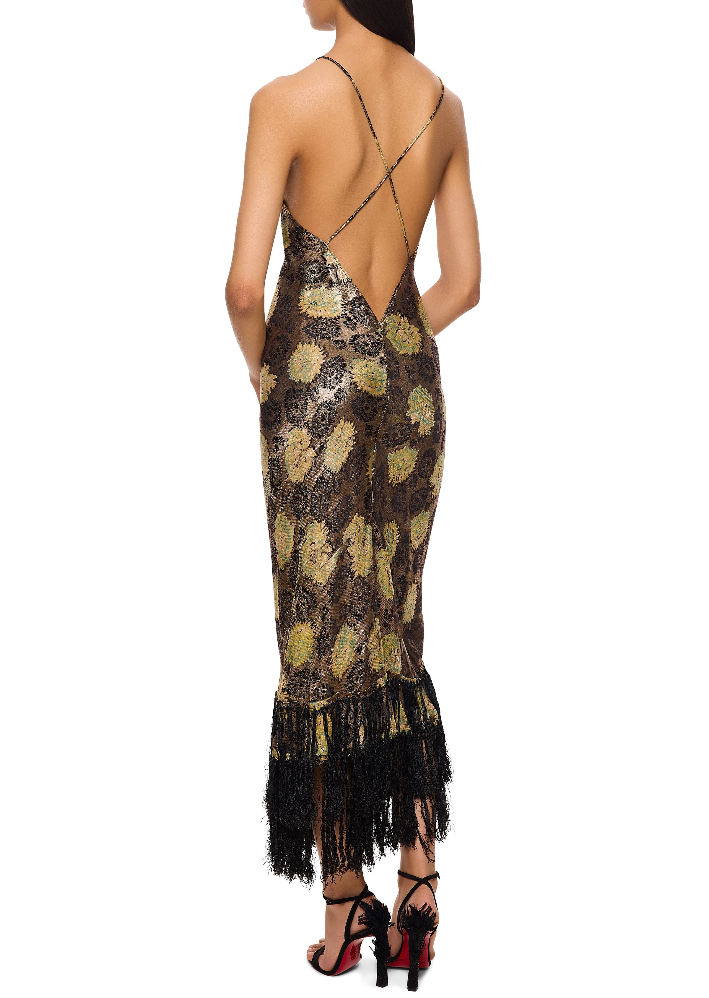 1930s Black and Light Green Lamé Midi Dress - Annie's Ibiza
