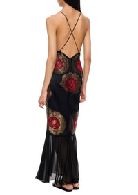 1920s Black and Red Lamé Dress