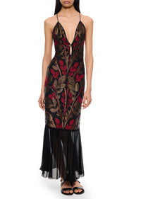 1920s Black and Red Lamé Dress