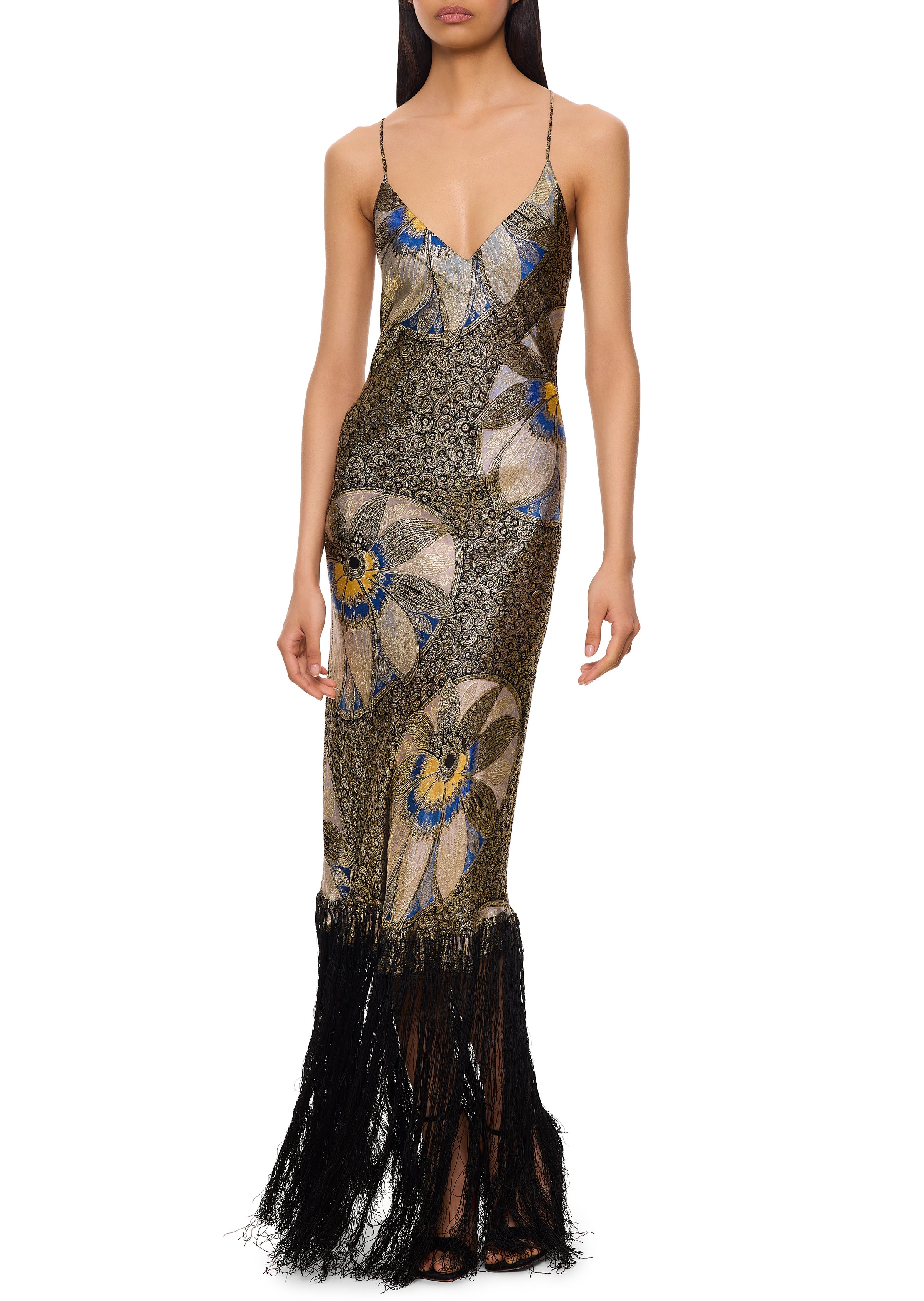 1920s Blue Floral Lamé Gown - Annie's Ibiza