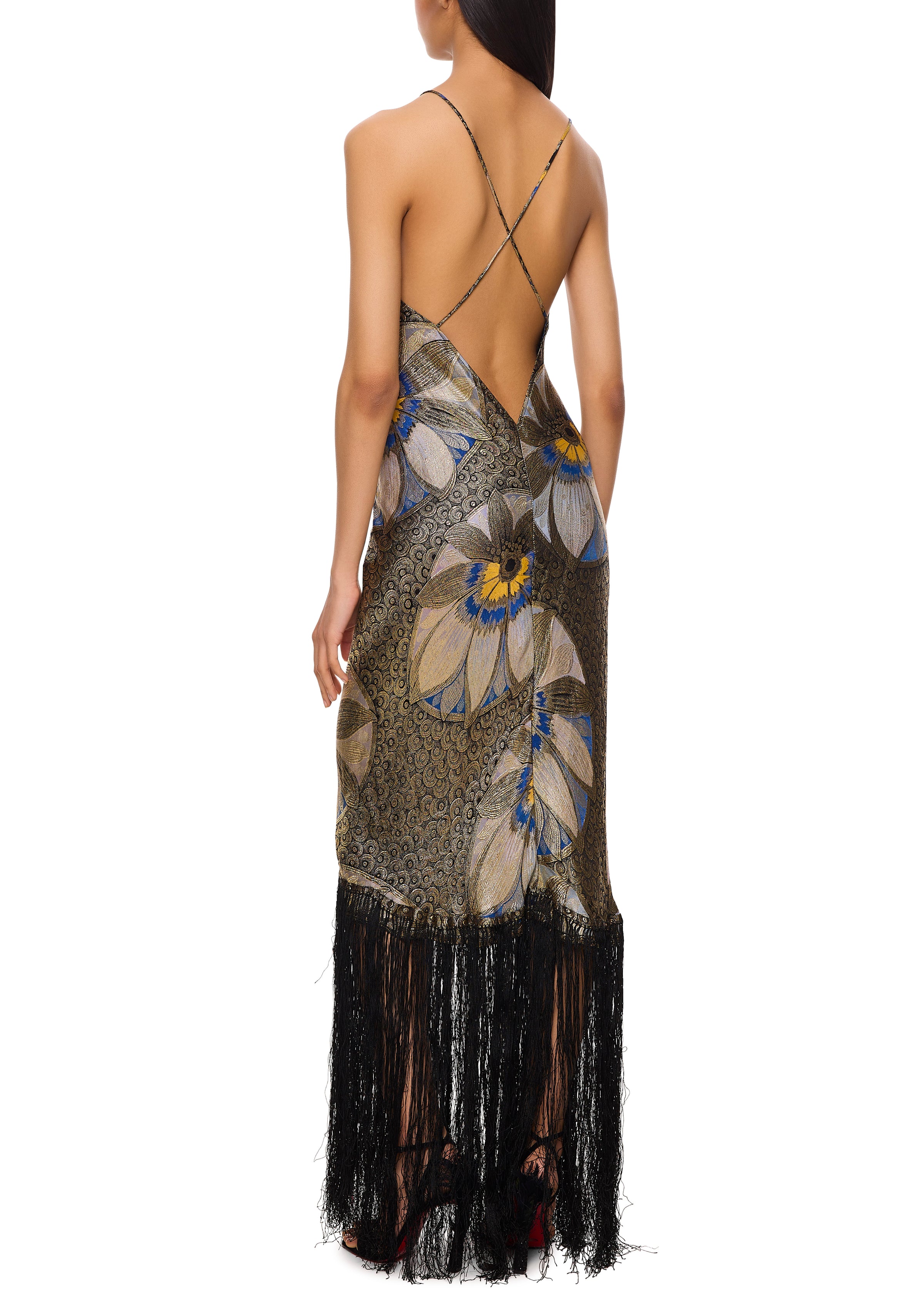 1920s Blue Floral Lamé Gown - Annie's Ibiza