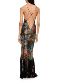 1920s Floral Multicolour Lamé Gown