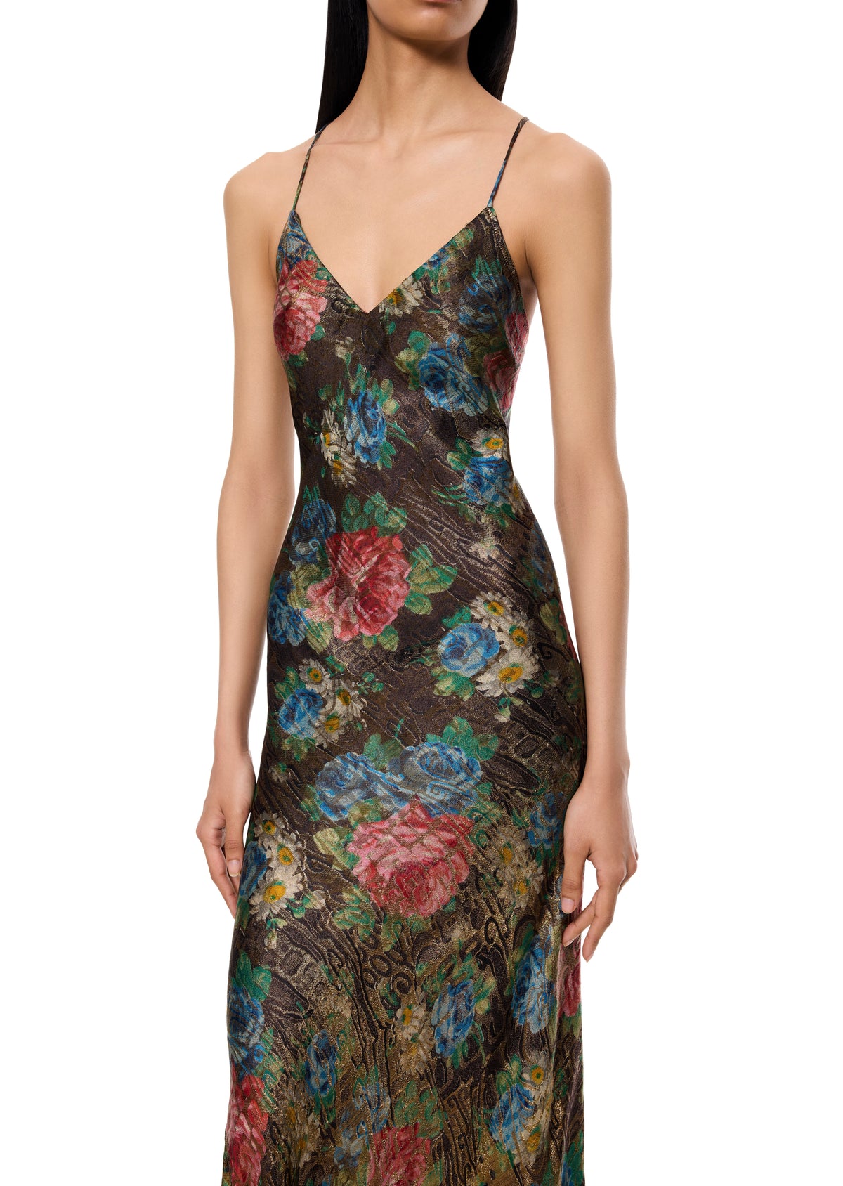 1920s Floral Multicolour Lamé Gown