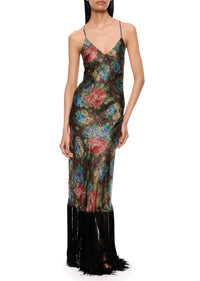 1920s Floral Multicolour Lamé Gown
