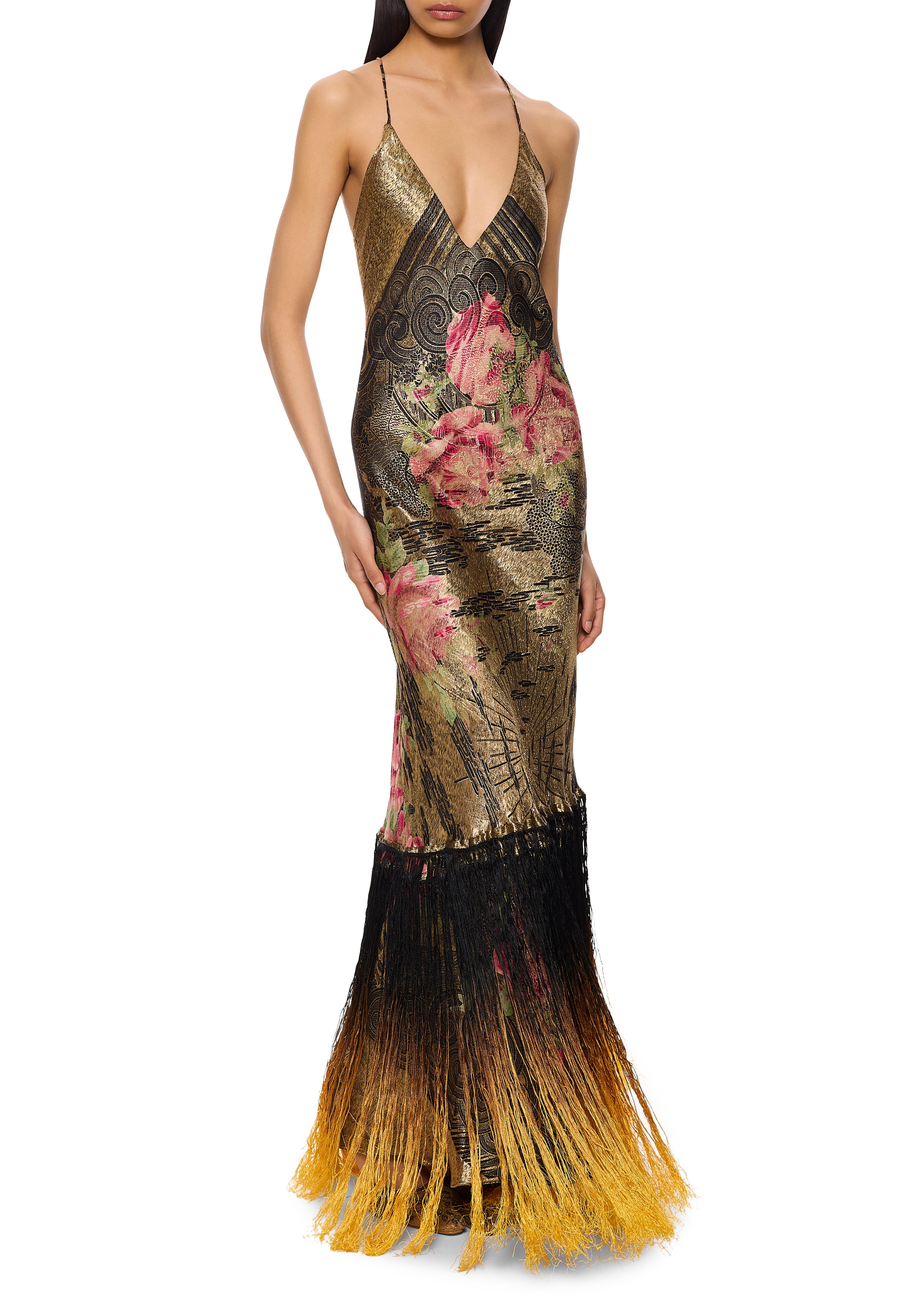 1930s Gold and Pink Floral Lamé Gown - Annie's Ibiza