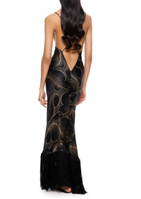 1920s Black Patterned Lamé Gown