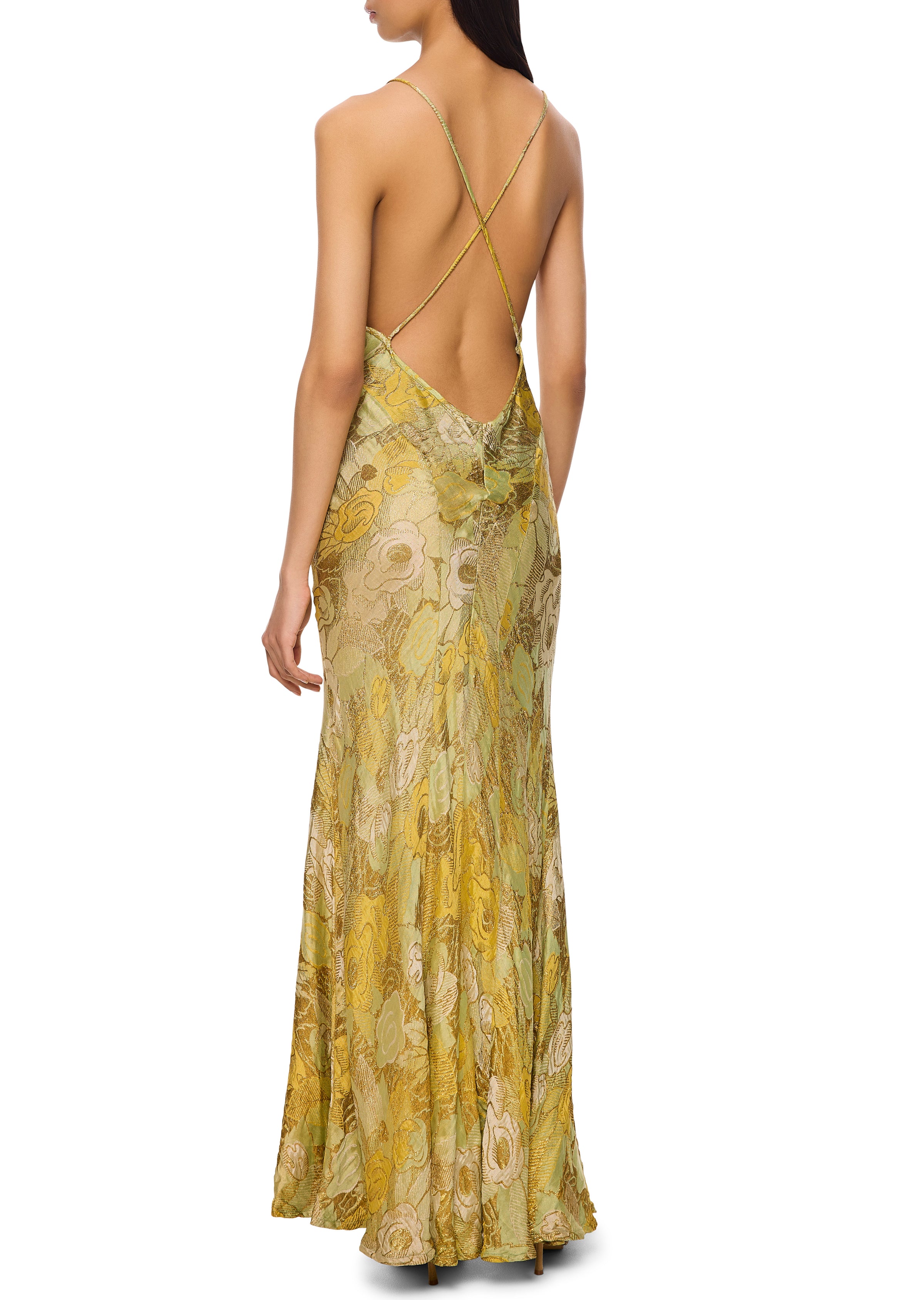 1930s Green and Gold Lamé Gown with Matching Cape - Annie's Ibiza